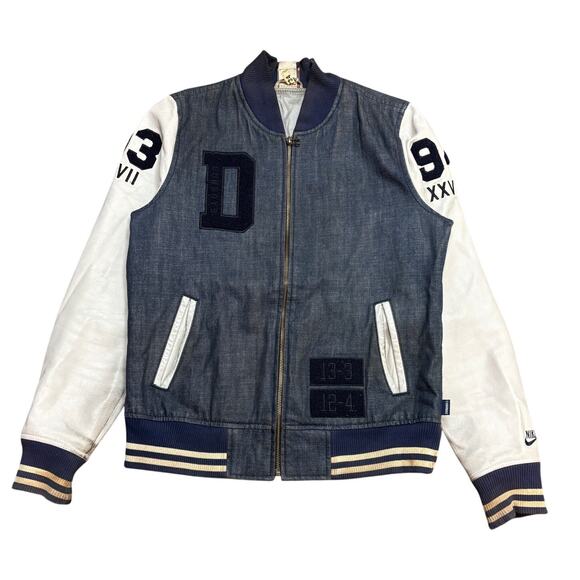 Nike Dallas Cowboys Denim Leather Super Bowl Letterman Jacket Men's Medium